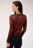 Roper Womens Red Black And Gray Abstract Animal Print Long Sleeve Knit Top - Roper - Flyclothing LLC