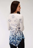 Roper Womens White And Blue Floral Print Long Sleeve Knit Top - Roper - Flyclothing LLC