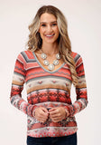 Roper Womens Long Sleeve Knit Sweater Knit Vneck Top Top - Roper - Flyclothing LLC