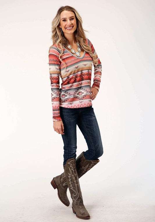 Roper Womens Long Sleeve Knit Sweater Knit Vneck Top Top - Roper - Flyclothing LLC