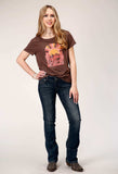 Roper Womens Short Sleeve Knit Dark Brown Poly Rayon Short Sleeve Tee Top - Roper - Flyclothing LLC