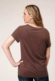 Roper Womens Short Sleeve Knit Dark Brown Poly Rayon Short Sleeve Tee Top - Roper - Flyclothing LLC