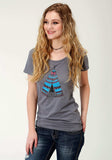 Roper Womens Grey Solid With Teepee Print Short Sleeve Knit Top - Roper - Flyclothing LLC