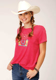 Roper Womens Short Sleeve Knit Poly Rayon Watermelon Pink Short Sleeve Tee Top - Roper - Flyclothing LLC