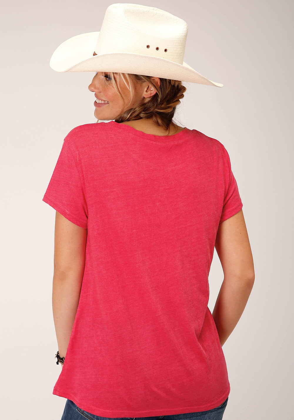 Roper Womens Short Sleeve Knit Poly Rayon Watermelon Pink Short Sleeve Tee Top - Roper - Flyclothing LLC