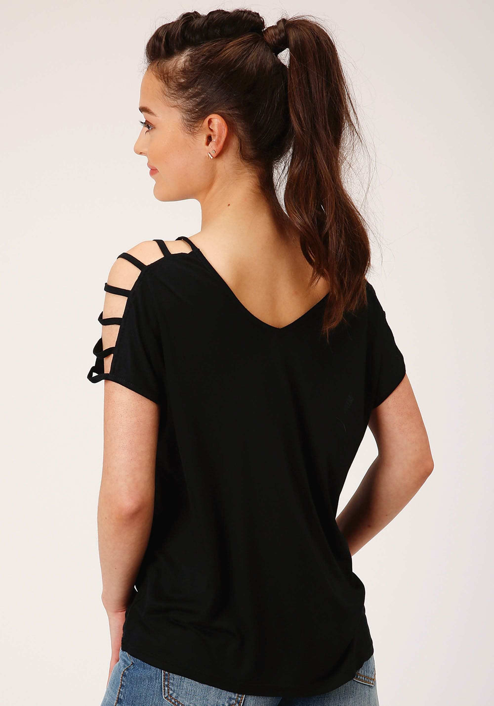 Roper Womens Short Sleeve Knit Poly Rayon Jersey S S Cold Shoulder Tee Top - Roper - Flyclothing LLC