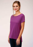 Roper Womens Purple With Copper Stud Embellishment Short Sleeve Knit Top - Roper - Flyclothing LLC