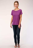 Roper Womens Purple With Copper Stud Embellishment Short Sleeve Knit Top - Roper - Flyclothing LLC