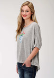 Roper Womens Grey Solid With Screen Print Sweater Short Sleeve Knit Top - Roper - Flyclothing LLC
