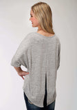 Roper Womens Grey Solid With Screen Print Sweater Short Sleeve Knit Top - Roper - Flyclothing LLC