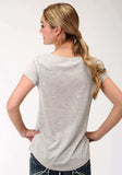 Roper Womens Grey Solid With Cactus Screen Print Short Sleeve Knit Top - Roper - Flyclothing LLC