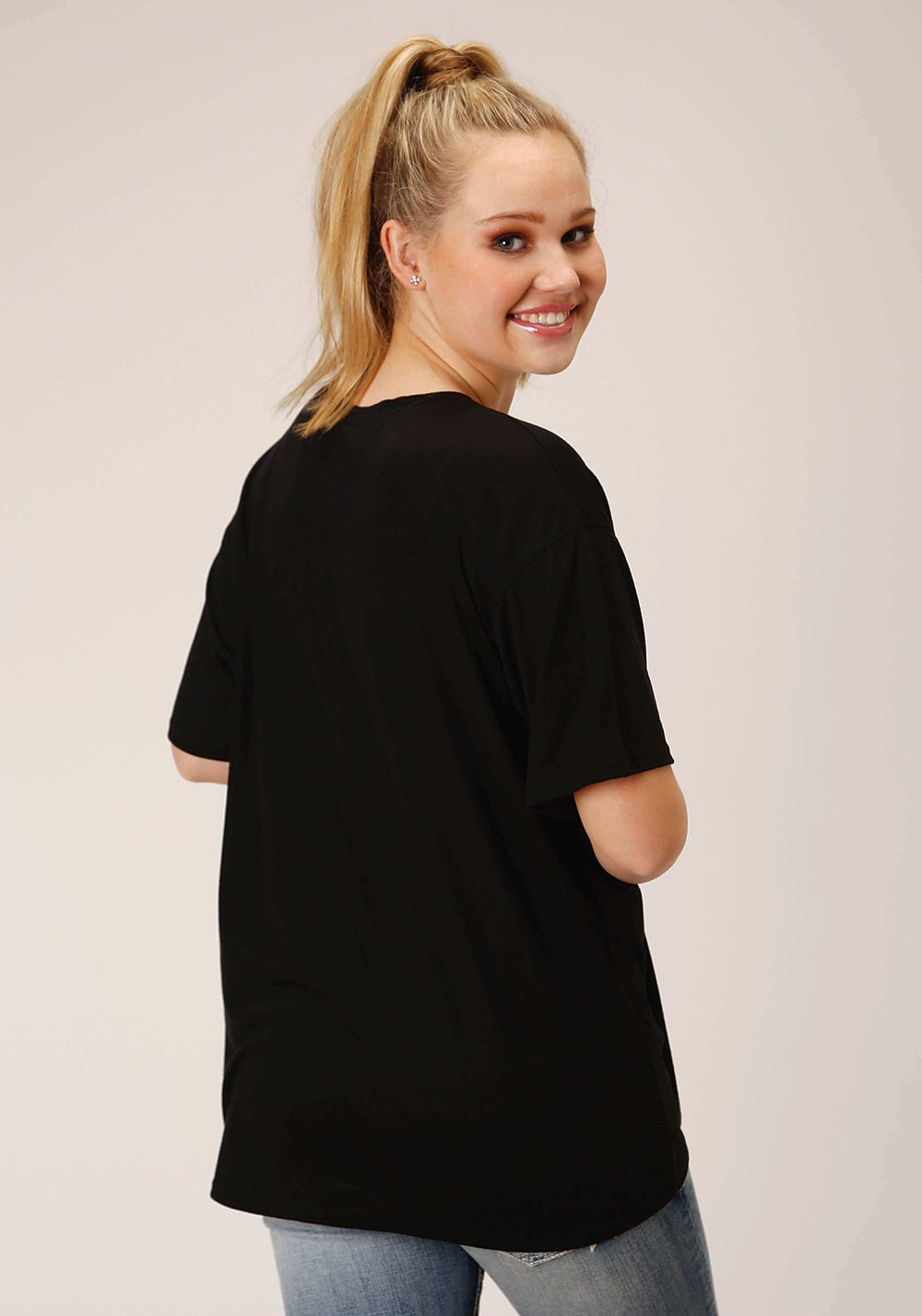 Roper Womens Short Sleeve Knit Solid Black Poly Rayon Short Sleeve Tee Top - Roper - Flyclothing LLC