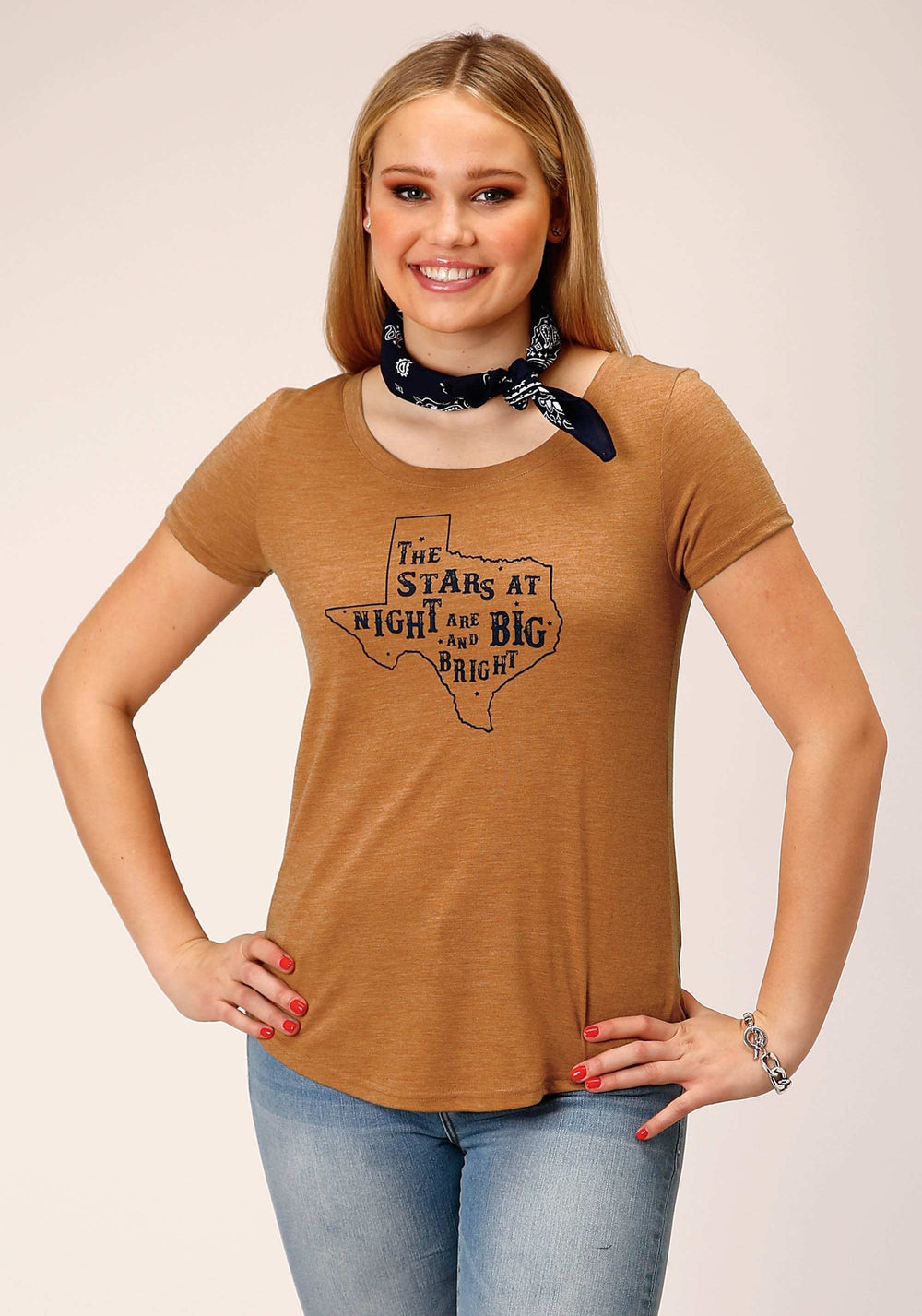 Roper Womens Short Sleeve Knit Tabacco Brown Poly Rayon Jersey Top Top - Roper - Flyclothing LLC