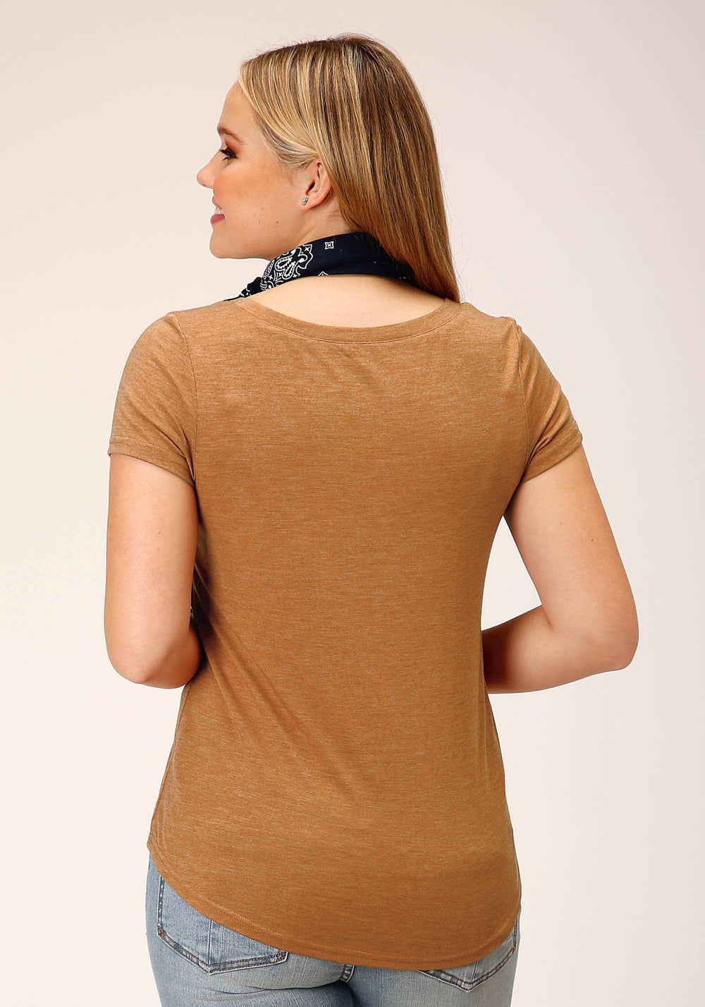 Roper Womens Short Sleeve Knit Tabacco Brown Poly Rayon Jersey Top Top - Roper - Flyclothing LLC