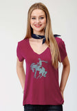 Roper Womens Red With Bucking Horse Screen Print Short Sleeve Knit Top - Roper - Flyclothing LLC