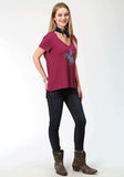 Roper Womens Red With Bucking Horse Screen Print Short Sleeve Knit Top - Roper - Flyclothing LLC