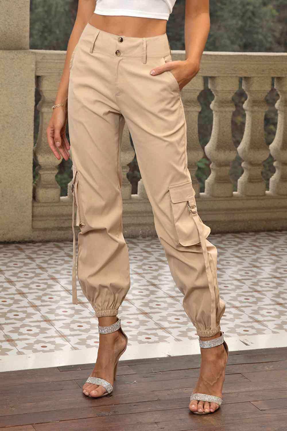 High Waist Cargo Pants - Trendsi - Flyclothing LLC