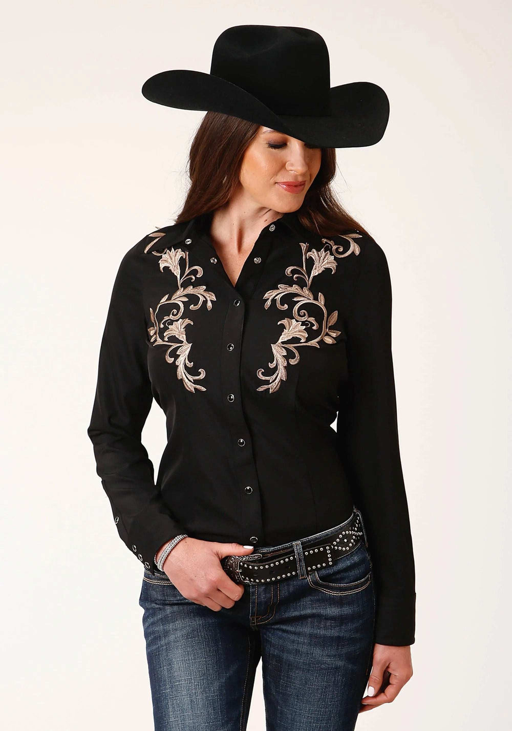 Roper Womens Long Sleeve Snap Poly Spandex Twill Retro Shirt Western Shirt - Roper - Flyclothing LLC