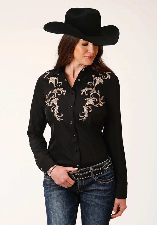 Roper Womens Long Sleeve Snap Poly Spandex Twill Retro Shirt Western Shirt - Roper - Flyclothing LLC