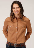 Roper Womens Long Sleeve Snap Solid Poplin Caramel Western Shirt - Roper - Flyclothing LLC