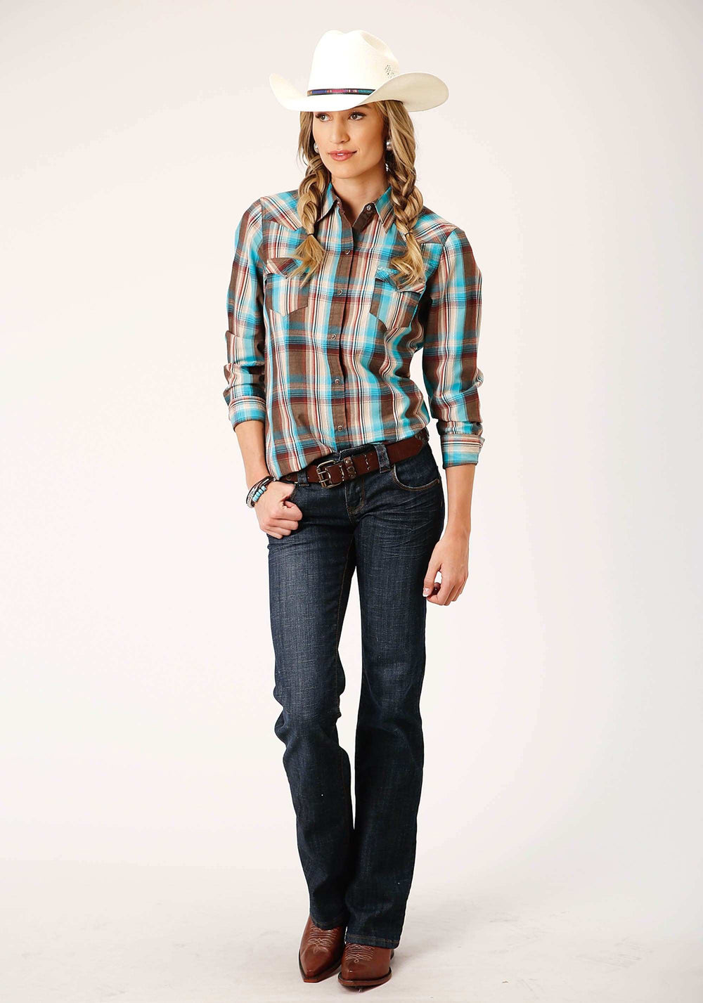 Roper Womens Long Sleeve Snap Desert Dobby Plaid Western Shirt - Roper - Flyclothing LLC