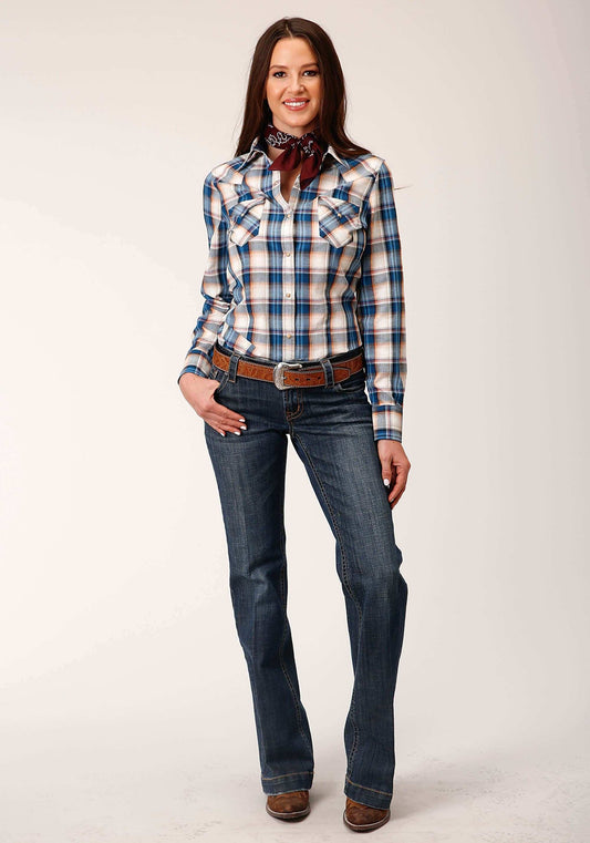 Roper Womens Long Sleeve Snap Denim Plaid Western Shirt - Roper - Flyclothing LLC