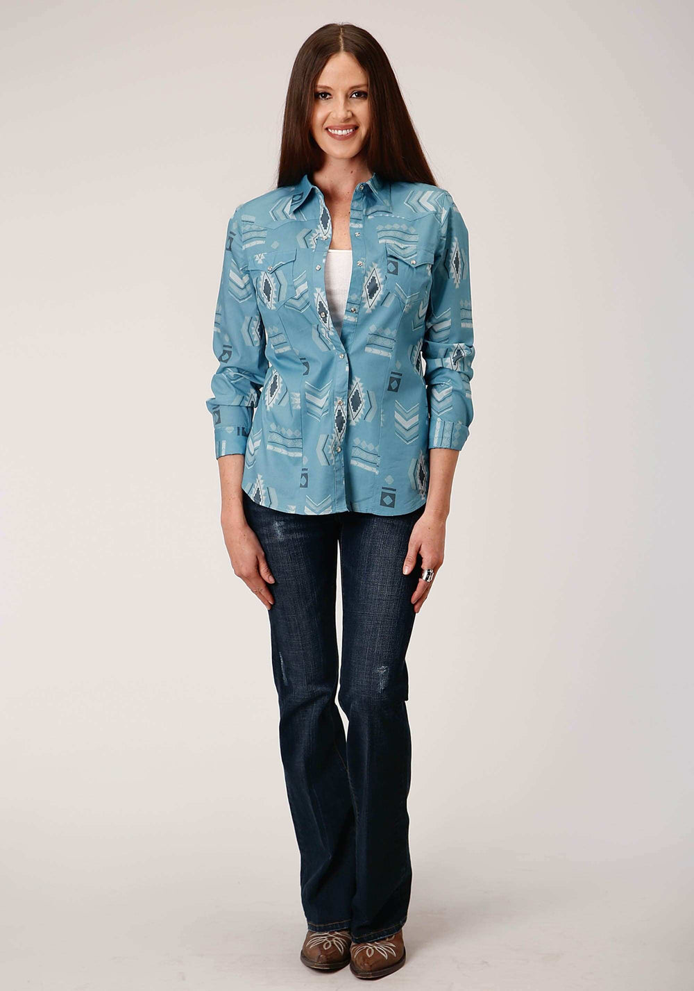 Roper Womens Long Sleeve Snap Aztec Mash Up Western Shirt - Roper - Flyclothing LLC