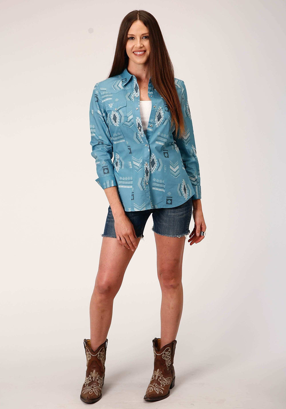 Roper Womens Long Sleeve Snap Aztec Mash Up Western Shirt - Roper - Flyclothing LLC