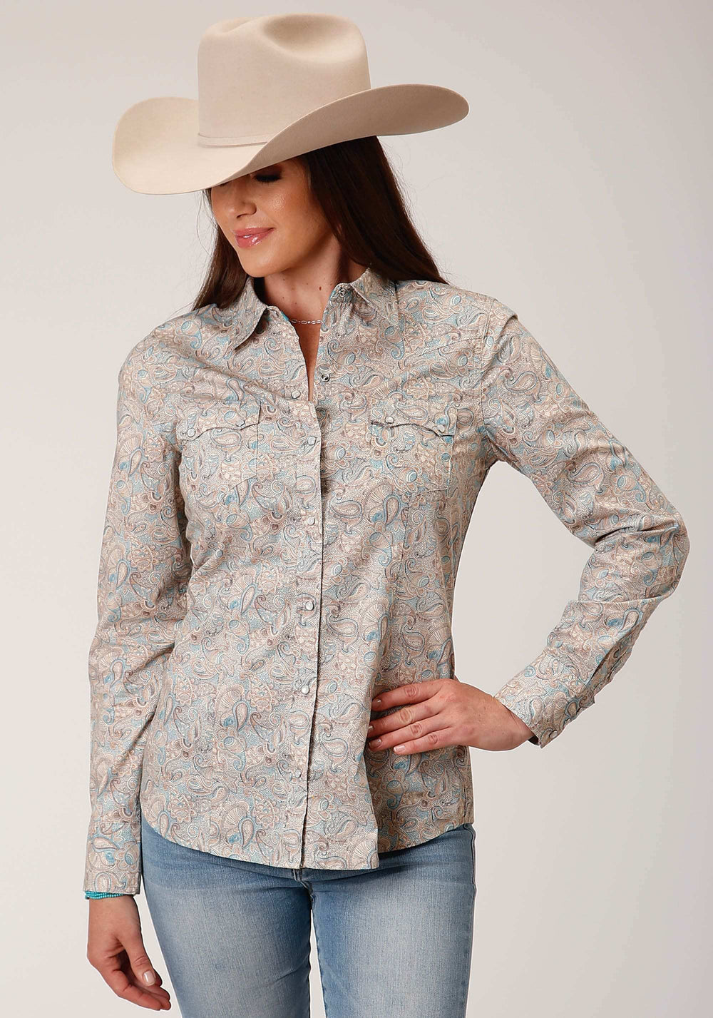 Roper Womens Long Sleeve Snap Dot Paisley Print Western Shirt - Roper - Flyclothing LLC