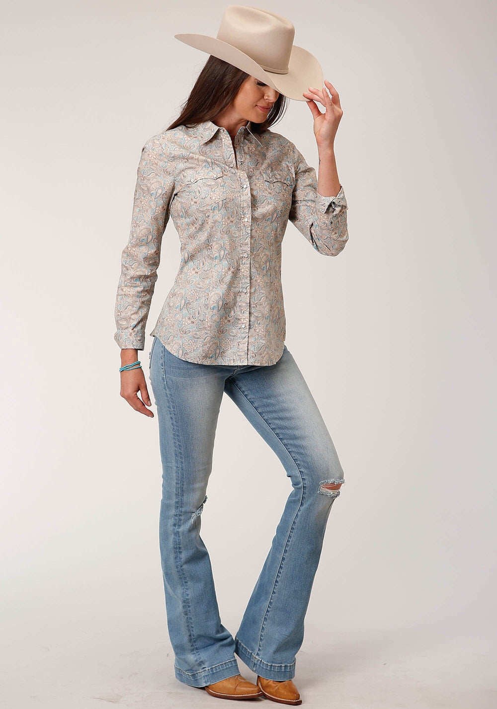 Roper Womens Long Sleeve Snap Dot Paisley Print Western Shirt - Roper - Flyclothing LLC