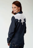 Roper Womens Blue With White Yokes And Stars Long Sleeve Western Snap Shirt - Roper - Flyclothing LLC
