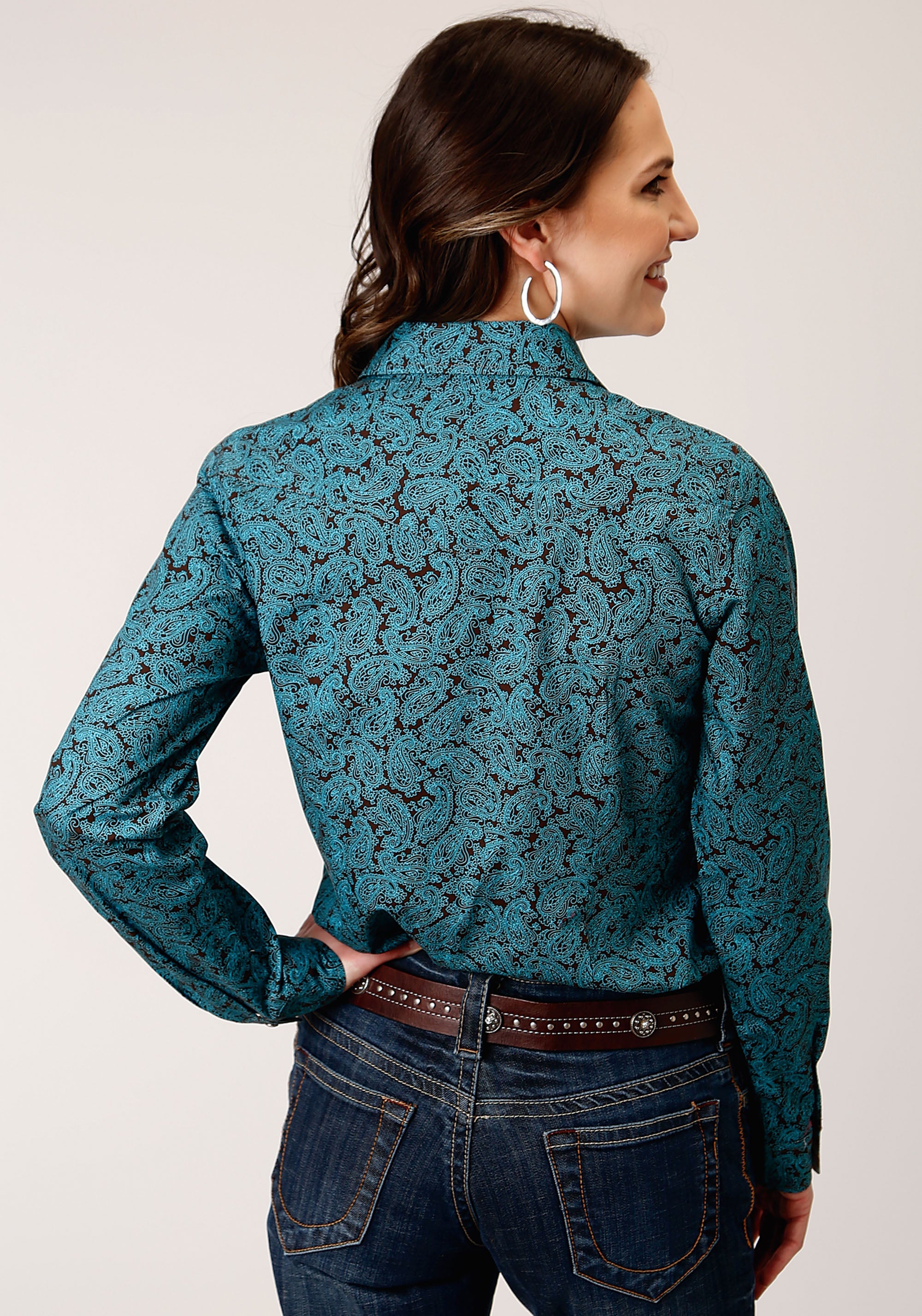 Roper Womens Long Sleeve Snap Blue Agave Paisley Western Shirt