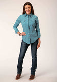 Roper Womens Long Sleeve Snap Diamond Print Turquoise Western Shirt - Roper - Flyclothing LLC