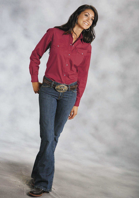 Roper Womens Red Solid Long Sleeve Western Snap Shirt - Roper - Flyclothing LLC