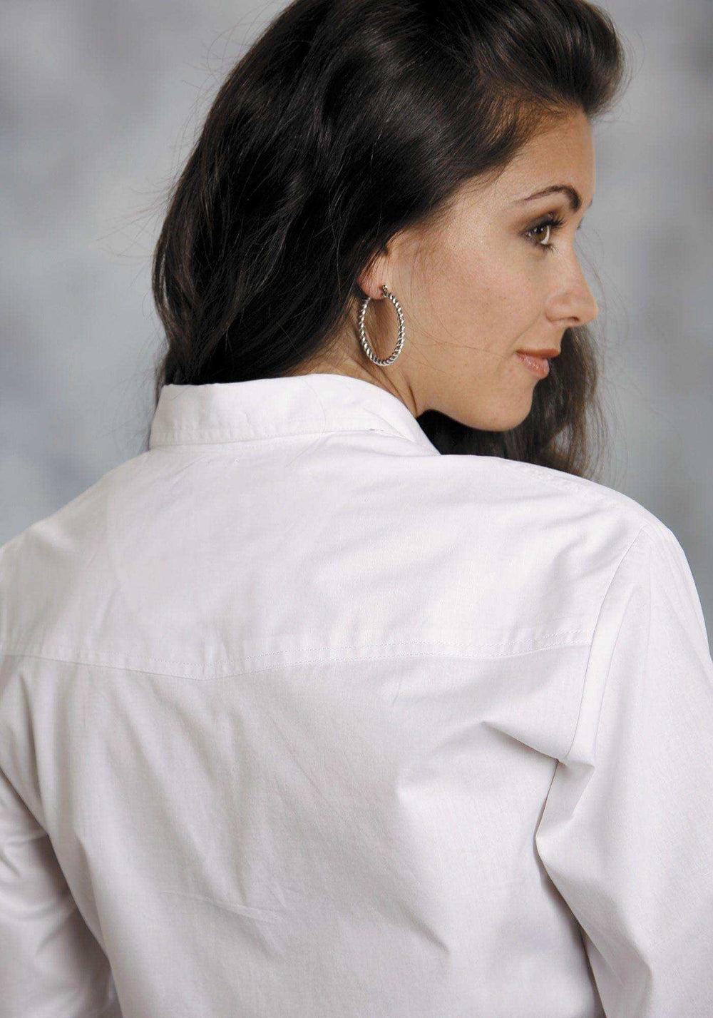 Roper Womens White Solid Long Sleeve Western Snap Shirt - Roper - Flyclothing LLC
