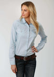 Roper Womens Long Sleeve Western Snap Shirt Instock Solid Poplin Solid Poplin Lt Blue - Roper - Flyclothing LLC