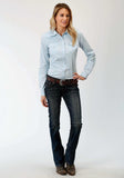 Roper Womens Long Sleeve Western Snap Shirt Instock Solid Poplin Solid Poplin Lt Blue - Roper - Flyclothing LLC