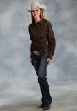 Roper Womens Brown Solid Long Sleeve Western Snap Shirt - Roper - Flyclothing LLC