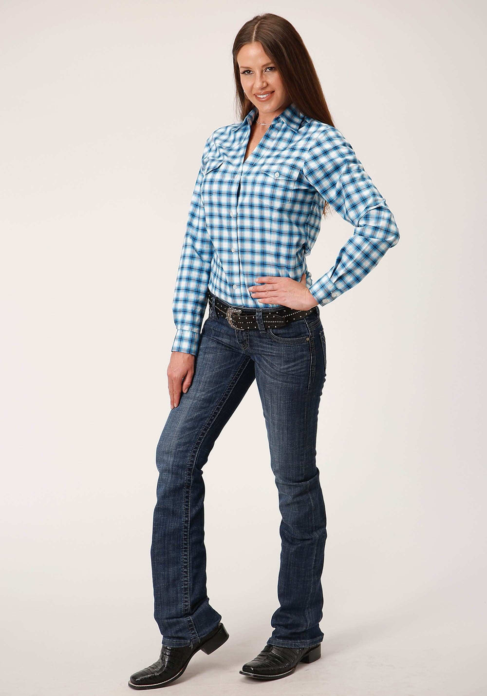 Roper Womens Long Sleeve Button New Stretch Check Western Shirt - Roper - Flyclothing LLC