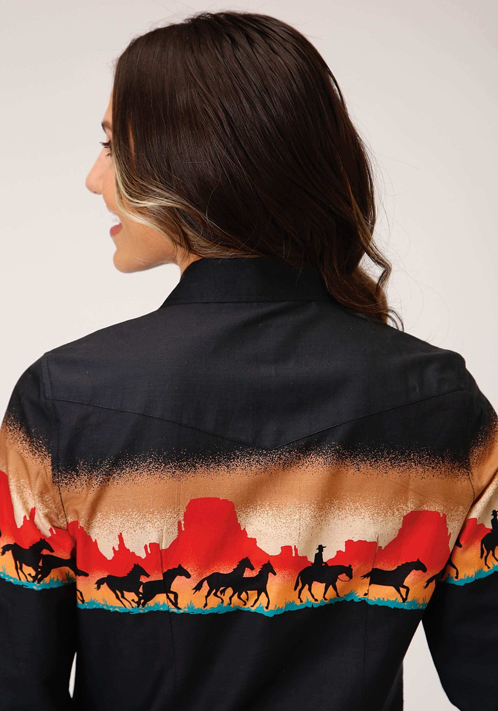 Roper Womens Long Sleeve Snap Red Mesa Border Scenic Western Shirt - Roper - Flyclothing LLC