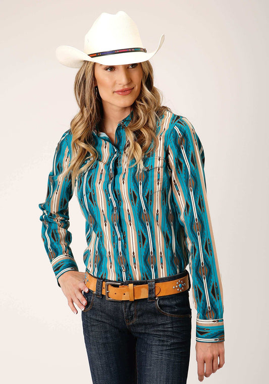 Roper Womens Long Sleeve Snap Aztec Stripe Western Shirt - Roper - Flyclothing LLC