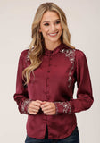 Roper Womens Long Sleeve Wine Poly Satin Btn Frt Blouse - Roper - Flyclothing LLC