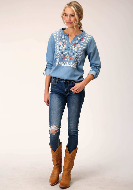 Roper Womens Long Sleeve Denim Shirt Blouse - Roper - Flyclothing LLC