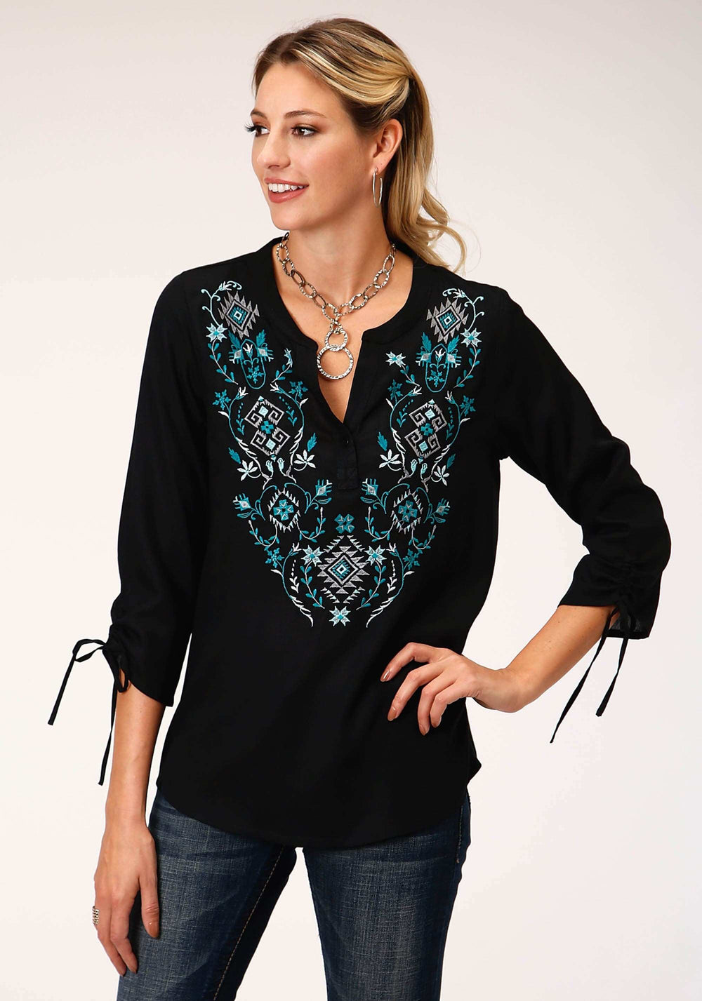Roper Womens Long Sleeve Rayon Challis Peasant Blouse - Roper - Flyclothing LLC