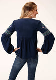 Roper Womens Long Sleeve Poly Crepe V Neck Peasant Blouse - Roper - Flyclothing LLC