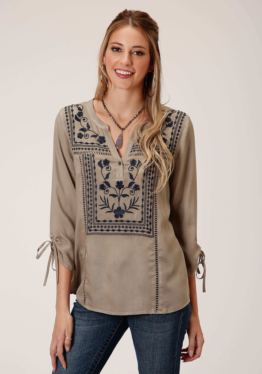 Roper Womens Long Sleeve Rayon Challis Peasant Blouse - Roper - Flyclothing LLC