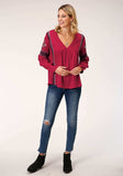 Roper Womens Long Sleeve Raspberry Solid Rayon Challis Blouse - Roper - Flyclothing LLC