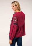 Roper Womens Long Sleeve Raspberry Solid Rayon Challis Blouse - Roper - Flyclothing LLC