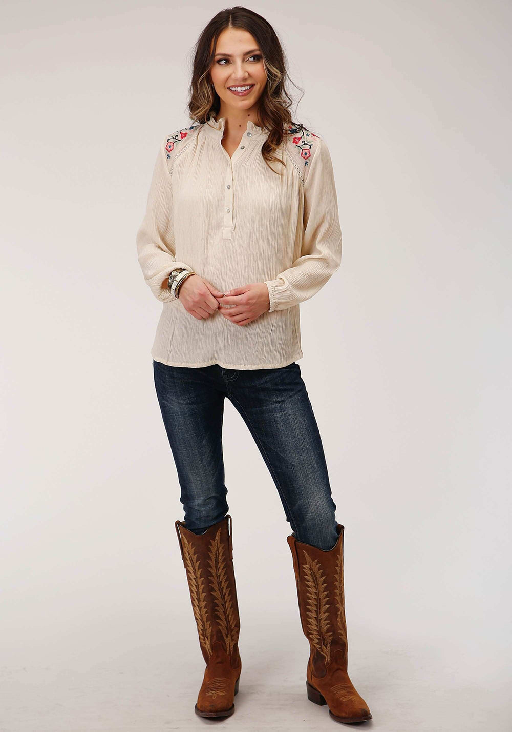 Roper Womens Long Sleeve Crinkle Rayon Blouse - Roper - Flyclothing LLC