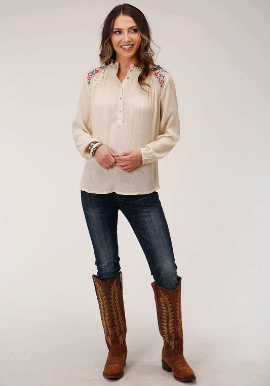 Roper Womens Long Sleeve Crinkle Rayon Blouse - Roper - Flyclothing LLC